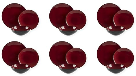 Excelsa Japan Tellerservice, 18-teilig, Steinzeug, Rot und Schwarz