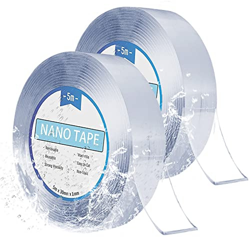 LeFeirr 5Mx30MM Nano Klebeband Doppelseitig Extra Stark, 2 Pack Wiederverwendbares Doppelklebeband Transparent Waschbares Spurloses Nano Tape für Wandfotos, Poster, Teppiche