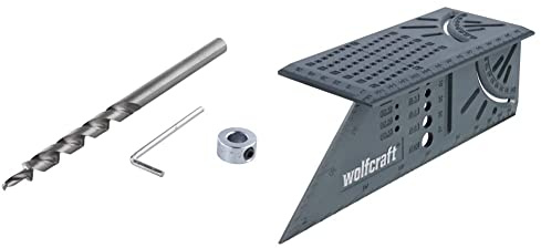 Wolfcraft 2933000 1 Foret Hss Spécial Ø 95 mm Hauteur 180 mm + 1 butée de Profondeur Vert & 5208000 Équerre 3D d'onglet 150 x 275 x 66 mm - Traçage angle de 45° à 90°