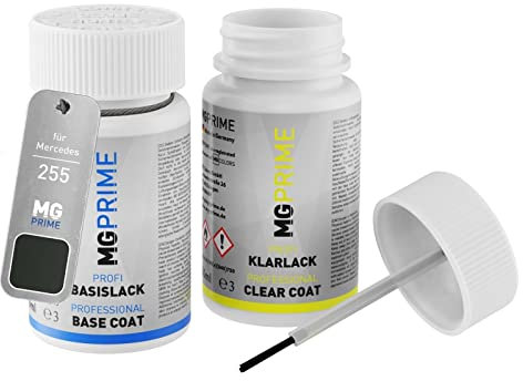 MG PRIME Autolack Lackstift Set für Mercedes 255/6255 Designo Oliv Perleffekt/Designo Oliv Metallic Basislack Klarlack je 50ml