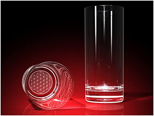 GLASFOTO.COM, Blume des Lebens - Trinkglas 0,25 l Ø 66 x 155 mm Kristallglas 3D Innengravur in Premiumqualität