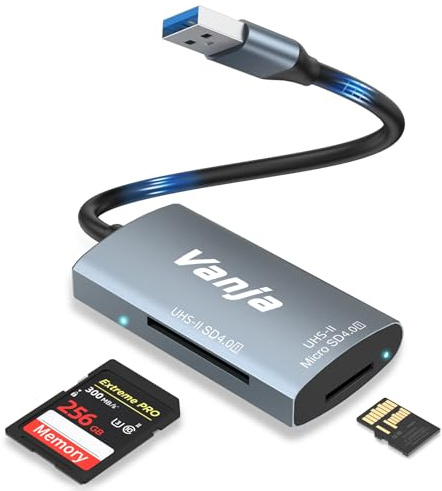 VANJA SD 4.0 Kartenleser USB 3.0, 312MB/s High-Speed Micro SD Karten Adapter Unterstützt SD, SDHC, SDXC, UHS-II Karte | Kompatibel mit Windows, MacOS, Linux