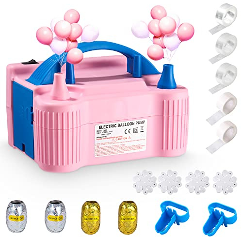 FAOKZE Inflador Eléctrico de Globos, 600W Bomba de Aire Portátil de Doble Boquilla con Otros Accesorios para Globos, Bomba de Globo de Aire Eléctrica para Fiesta Boda Cumpleaños Navidad, Rosa Claro