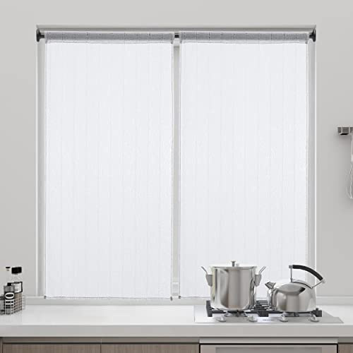 DALINA Textil - Cortina Cocina translúcida 90 x 210 cm - Visillo para Cocina, Comedor, Marco de Puerta 1 Pieza Tejido Gasa Finas Diseño Rayas Blanco