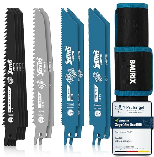 BAURIX® Säbelsägeblätter 10 Stück – Allrounder Set für Grobes Holz, Holz-Präzisionsschnitte & Metall – 6 bis 24 TPI – passend für Bosch, Makita u.a.