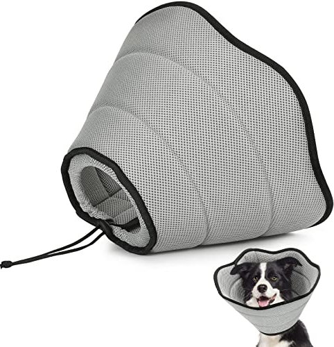 VavoPaw Halskrause Hund Leckschutz, Weich Schutzhalsband Kegelhalsbänder Verstellbar Genesungshalsband, Atmungsaktive Haustier Elisabethanischer, Hundehalskrause, Leckschutz Hund nach Op, L, Grau