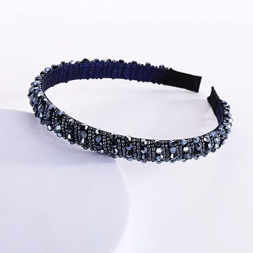Diademas Cristal Brillante Diademas de Diamante de Imitación Diadema para Mujer con Perlas de Cristal Azul Oscuro