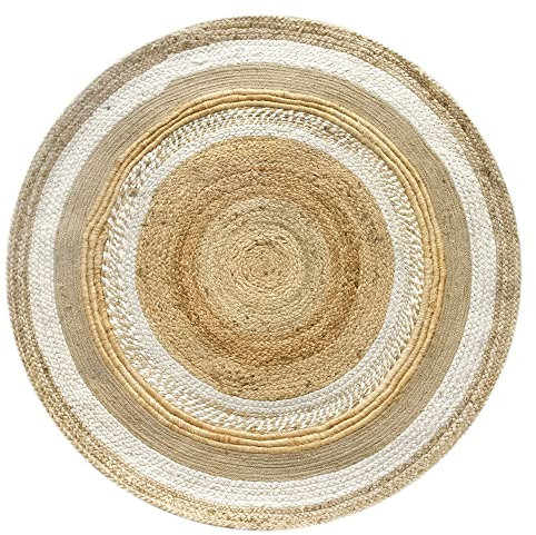 HAMID - Alfombra de Yute Cairo, Fibra de Yute 100% Natural, Alfombra de Yute Redonda, Tejida a Mano, Salón, Dormitorio, Alfombra de Pasillo - (120x120cm)