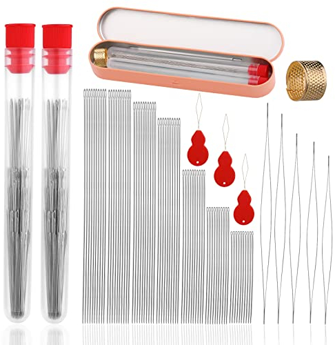 Perlennadel Set 70 Stück Lange gerade Perlennadeln Sticknadeln Offene Perlennadeln in 5 Größen Rocaille Nadeln und Aufbewahrungsbox aus Eisen für die Herstellung von Armbändern Silber