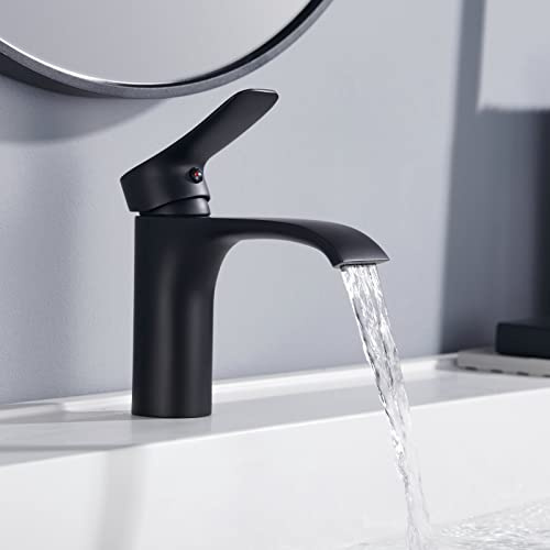 MUYEDRAIN Wasserhahn Bad Schwarz - Edelstahl Waschtischarmatur mit Wasserfall - Einhebel Mischbatterie für Waschbecken