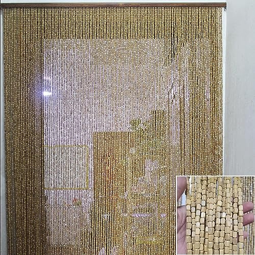 NUACOS Türvorhang Fadenvorhang Paneel Bambus Perlenvorhang Tür Wand Fenster Türen Raumteiler Dekorationen für Wohnzimmer Schlafzimmer,Beige,70x200cm(40Shares)