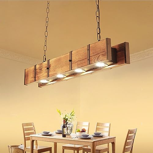 LED Hängeleuchte Retro Esszimmer Holz Hängelampe Esstischlamp Hoehenverstellbar Pendelleuchte Industrie Kronleuchter Wohnzimmer Scheinwerfer Café Bar Pendellampe Küche Büro Deckenleuchte 100CM