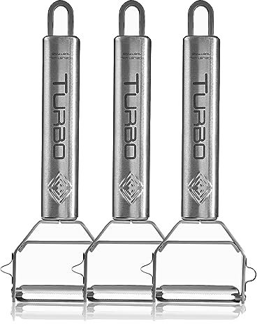 TURBO PRODUKTE 3 Stück Sparschäler aus Edelstahl für Obst & Gemüse - Vor-und Rückwärts mit Pendelklinge für Links- & Rechtshänder - 3in1 Funktion