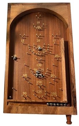 Thorness Classic vintage style TABLETOP PINBALL BAGATELLE GAME | 34cm x 20cm | Spring plunger | Brass pins and steel balls | Shesham Rose wood board