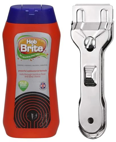 Hob Brite Original Powerful Formula | Ceramic, Electric, Halogen and Induction Hob Cream Cleaner 250ml & Heavy Duty Cleaninig Tool