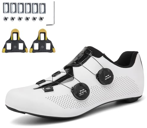 PENXZT Fahrradschuhe Herren Damen Rennradschuhe Kompatibel mit Peloton Look SPD SPD-SL Delta Lock Pedal Rennrad Schuhe,Weiß,42 EU
