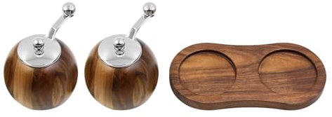 2 PCS ZONADAH Wood Round Pepper Grinder Manual Salt and Pepper Grinder Set Refillable Grinder for Spices and Seeds with Base for Pepper Prickly Ash Salt