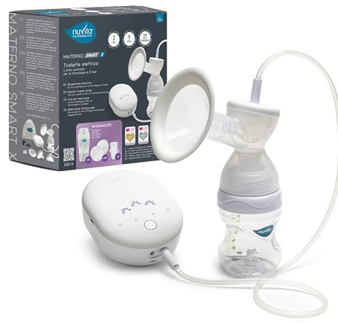 Nuvita Materno Smart 1287X - Tiralatte Elettrico Singolo Ricaricabile a 3 Fasi - inclusi: 5 sacchetti per latte, 1 adattatore per collegare il tiralatte ai sacchetti, 10 coppette assorbilatte