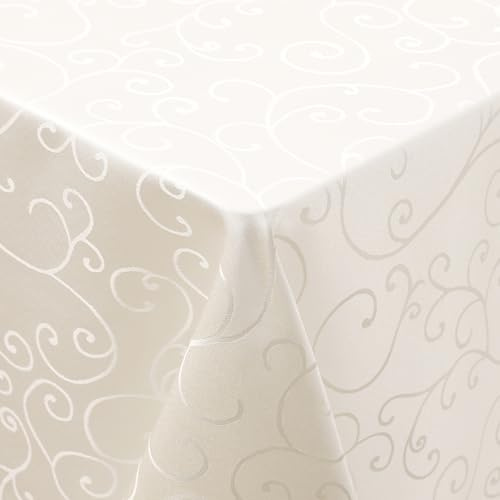 smiry Abwaschbar Damast Tischdecke Rechteckig 130 x 220 cm Beige