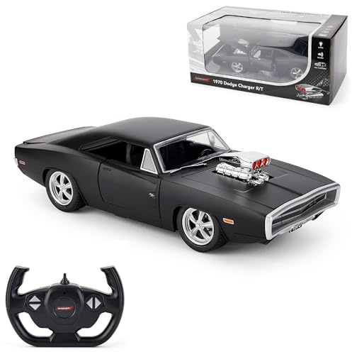 Offiziell lizenzierter RC 1970 Dodge Charger RT, 1:16 Maßstab, Fernsteuerbar mit Soundeffekten, LED-Leuchten, unabhängiger Federung, detailliertem Innenraum – Schwarz