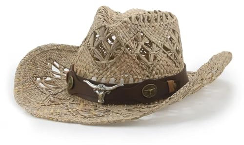 FULUJIDI Fedora Trilby Filzhut Hut Strohhüte Für Frauen Panama Mann Hut Western Cowboy Strand Eimer Hut Raffia Strohhut Frauen Hüte 56-58Cm 14