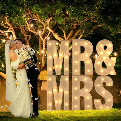 Giant MR & MRS LED Light Up, MR & MRS Marquee Mosaic Light Letters Sign for Engagement Wedding Anniversary Valentine's Day Party, 120CM/4FT