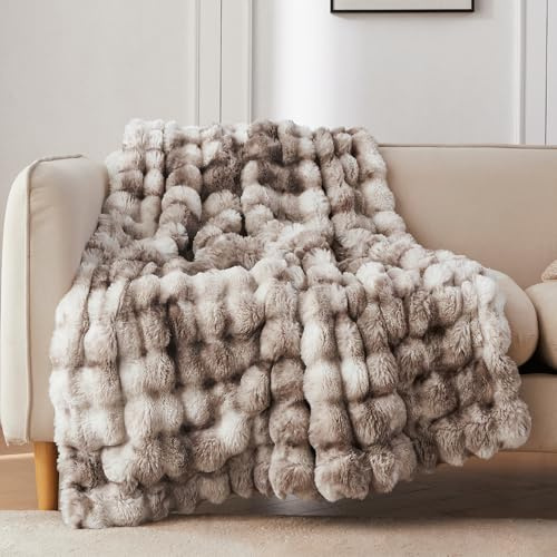 COOVA Soft Bubble Faux Fur Throw Blanket, 60x80, Tie-dye Brown