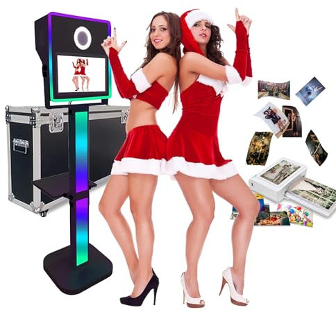 Portable Camera Mirror Photo Booth + Printer + Flight Case, Mini PC (8GB+256G) + 15.6 Inch Touch Screen, Portable Selfie Machine DSLR Photo Booth for Weddings/Parties /Events/Live Streaming,Black