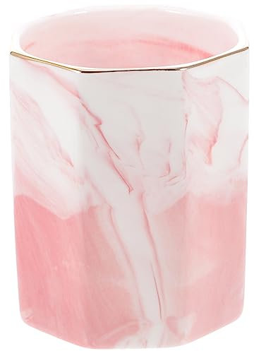 SECFOU Marble Pen Holder Mit Goldrand Multifunktionale Stiftehalter Für Schreibtisch Make-up Pinsel Organizer Eleganter Aufbewahrungsbehälter Für Büro Und Zuhause Sechseckiges Design
