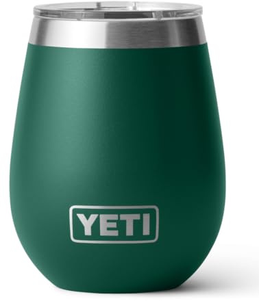 YETI Rambler - Vaso de vino de acero inoxidable aislado al vacío con tapa Magslider, color verde bosque negro, 296 ml