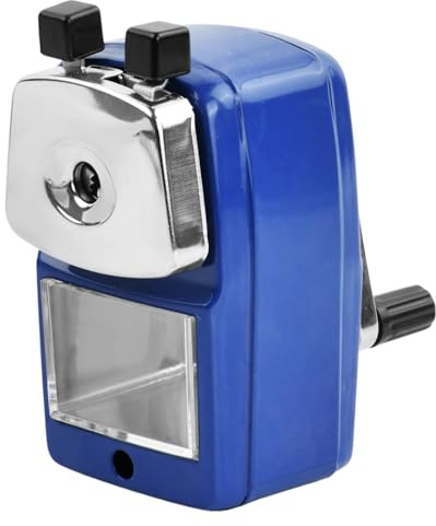 Anspitzer Metall mit Kurbel, Manuelle Spitzmaschine, Bleistiftspitzer mit Behälter, Kurbelanspitzer für Schreibtisch, Bleistift, Kinder, Schule, Büro (Blau)