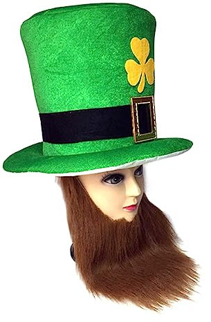 XAGMODSHN Koboldhut Requisiten Urlaub Dicker Patrick's Day Zylinder Hut Erwachsene Kinder Grün Hut mit Bart