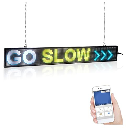 DMETE LED-Panel 66 cm LED-Schilderbildschirm P5 RGB Vollfarb-16 * 128-Pixel-Telefon oder USB-programmierbare Lauftext-LED-Werbeanzeigetafel für Auto, Bar, Hotel, LKW(Chain)