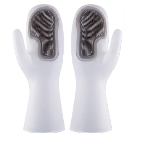 PUYUNA Rubber Gloves,Rubber Gloves 2Pairs Kitchen Silicone Cleaning Gloves Dishwashing Reusable Scrub Gloves For Wash Dish for Kitchen Bathroom Household Tools Dishwashing Gloves(Red)(Grey)