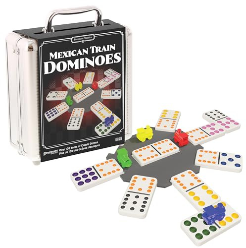 Goliath - MEXICAN TRAIN DOMINOES, Aluminium Tenn, Dominospel för barn från 6 år, brädspel för 2 till 10 spelare, strategiskt brädspel