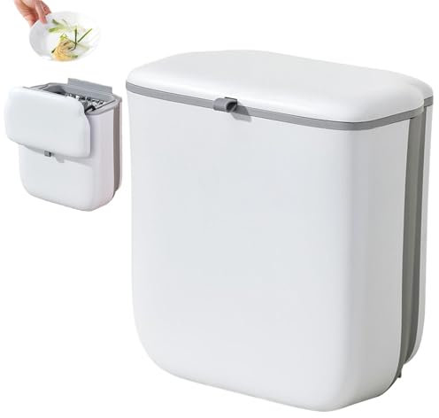 Cubo de basura de cocina de 2.64 galones con tapa, cubo de basura pequeño plegable, contenedor debajo del fregadero para armario, baño, dormitorio, y camping