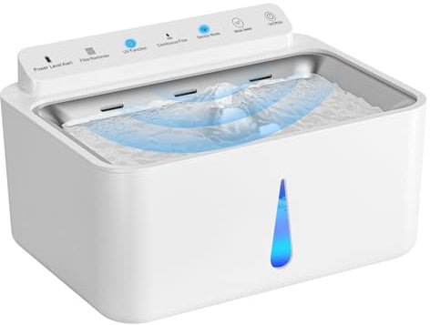 KUFOCE Fuente para Gatos sin Cable, 5L Bebedero Gatos Inalambrico con Sensor de Movimiento, Automatico Dispensador Agua Gatos con Bateria 5000mAh Recargable, Inoxidable Bandeja para Beber