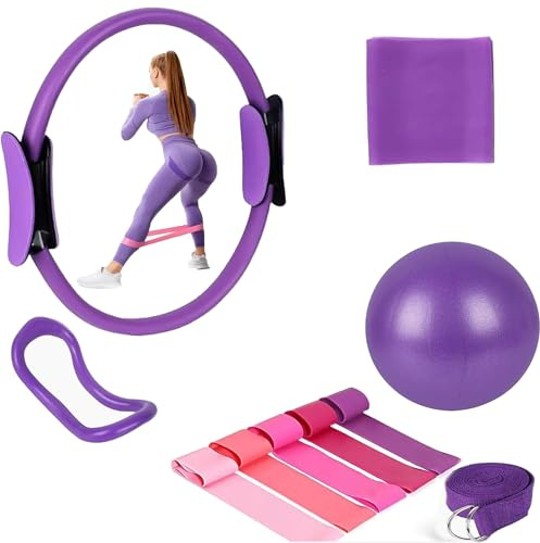 10 Piezas Juego de Anillos de Pilates,Anillo de Pilates, Anillo Circular de Pilates,Kit Esencial de Pilates,Pilates Ring for Women,Aro de Pilates,para Ejercicios de Pilates, Yoga,Gimnasia (Morado)