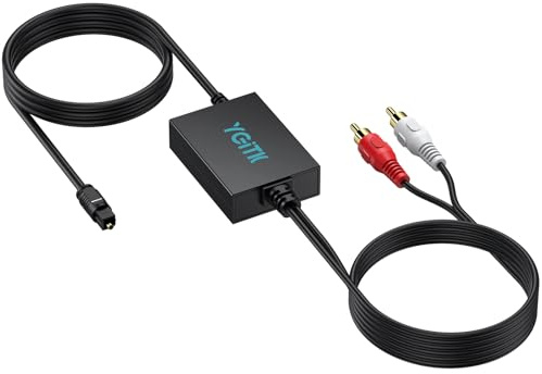 YGiTK Convertisseur SPDIF vers RCA 192kHz, Adaptateur Audio Toslink vers RCA, DAC Audio Numérique Analogique, 7ft/2.1m, Câble Optique Intégré, Compact et Pratique pour TV, DVD, Console de Jeux