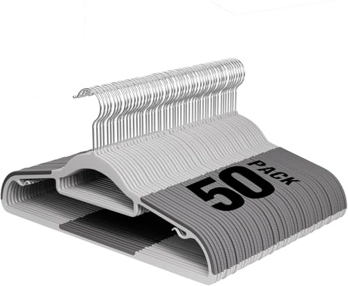 UEAKPIC Kleiderbügel Kunststoff 50er Set, Platzsparend Kunststoffbügel 0,5 cm Dick mit 360°Drehbarem Haken, Kleiderbügel Plastik mit Krawattenhalter für Mäntel, Hosen, Anzüge und Hemden