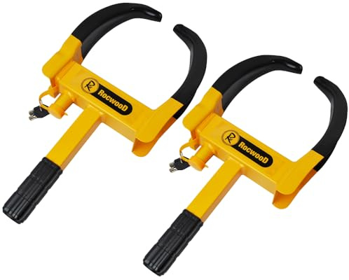 RocwooD 2X Caravan Wheel Clamp Lock Heavy Duty Anti Theft Protection Trailer Security 2 Keys Car Motorhome Adjustable Tyre Claw Boot Weather Resistant Safety