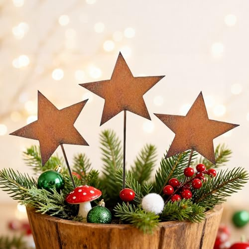 Gartenstecker Rost Weihnachtsdeko, 3 Stück Weihnachten Rost Deko Für Garten, Gartenstecker Weihnachten Blumenstecker Aus Metall, Gartendeko Für Draußen Wetterfest, Winter Deko Für Advent Garten