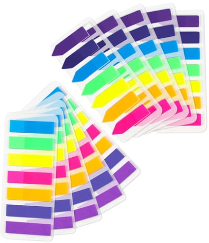 1400 Piezas Índices Adhesivos Transparentes, Marcadores de Página Reposicionables, Separadores Adhesivos de Colores, Banderitas Escribibles para Libros, Agenda, Oficina, Escuela, 10 Hojas, 7 Colores