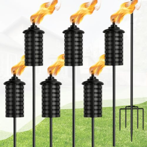 FAN-Torches Citronella Torches Set of 6, 16Oz Garden Décor Torch, Black