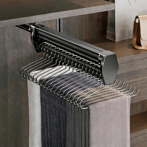 Hosenauszug, Ausziehbarer Hosenbügel aus Aluminiumlegierung und Kohlenstoffstahl, Dehnbarer Kleiderständer mit Doppel-Dämpfung-Schienen, für Kleiderschränke, Kleidung & Hosen organisieren (47 cm)