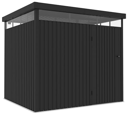 Wasabi Abri de jardin extérieur en métal 5,23 m² Ice - Épaisseur 0,40 mm robuste - Lampe incluse - Fermeture à clé - Lucarne à 360° - Toit plat - Abri résistant de stockage - 249 x 211 x 218 cm