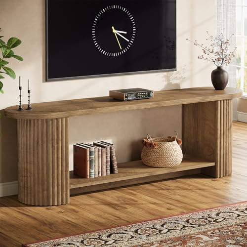 Tribesigns TV-skåp 160 cm, lantlig stil lågbord för TV upp till 75 tum, TV-bord med förvaringsutrymme, TV-hylla med hyllor, TV-bräda för vardagsrum, matsal, sovrum, ekfärger
