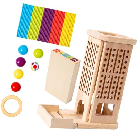 Uitndvyte Holzstab Turm Challenge Brettspiel in Regenbogenfarben für Eltern und Kinder zur Entwicklung und Unterhaltung der Feinmotorik Brettspiel zum Ziehen von Holzstäben