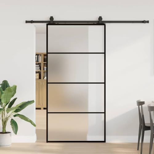 LoogCape Kit de quincaillerie pour porte coulissante noire 102x205cm verre ESG robuste pour intérieur extérieur sécurité isolation phonique thermique maison chambre salon cuisine