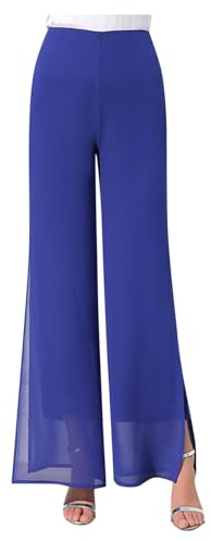 Générique 2026 Pantalon léger en Mousseline de Soie pour Femmes, Haute élastique, Jambe Droite évasée, Culotte de Cocktail de Mariage (Blue, XXL)